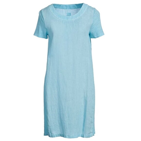 120% LINO Size 2XL Sky Blue 100% Linen Mini Dress - Picture 3 of 9